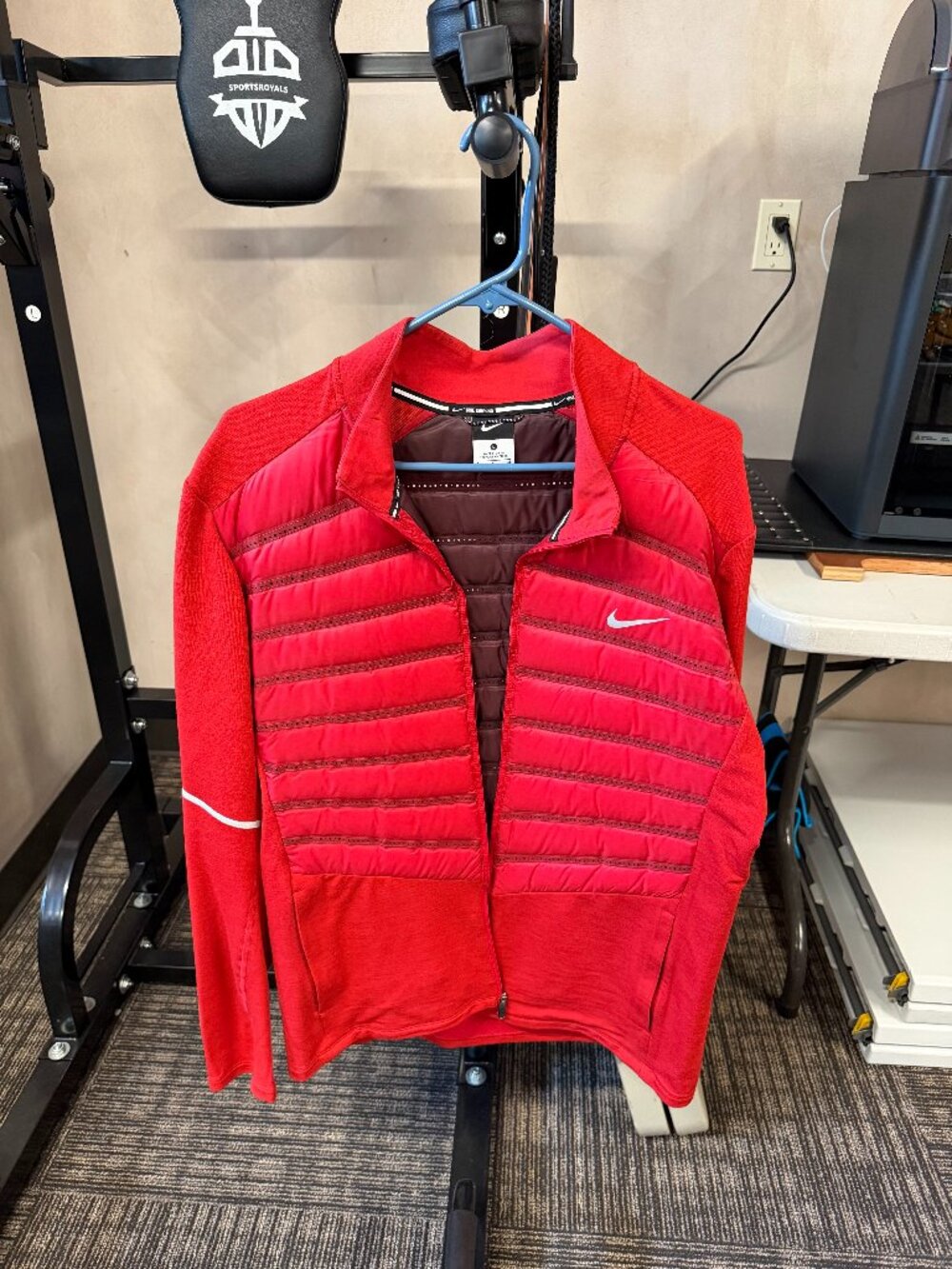 Nike AeroLoft 800 Men's Large Red Goose Down Wool Full-Zip Running Jacket
